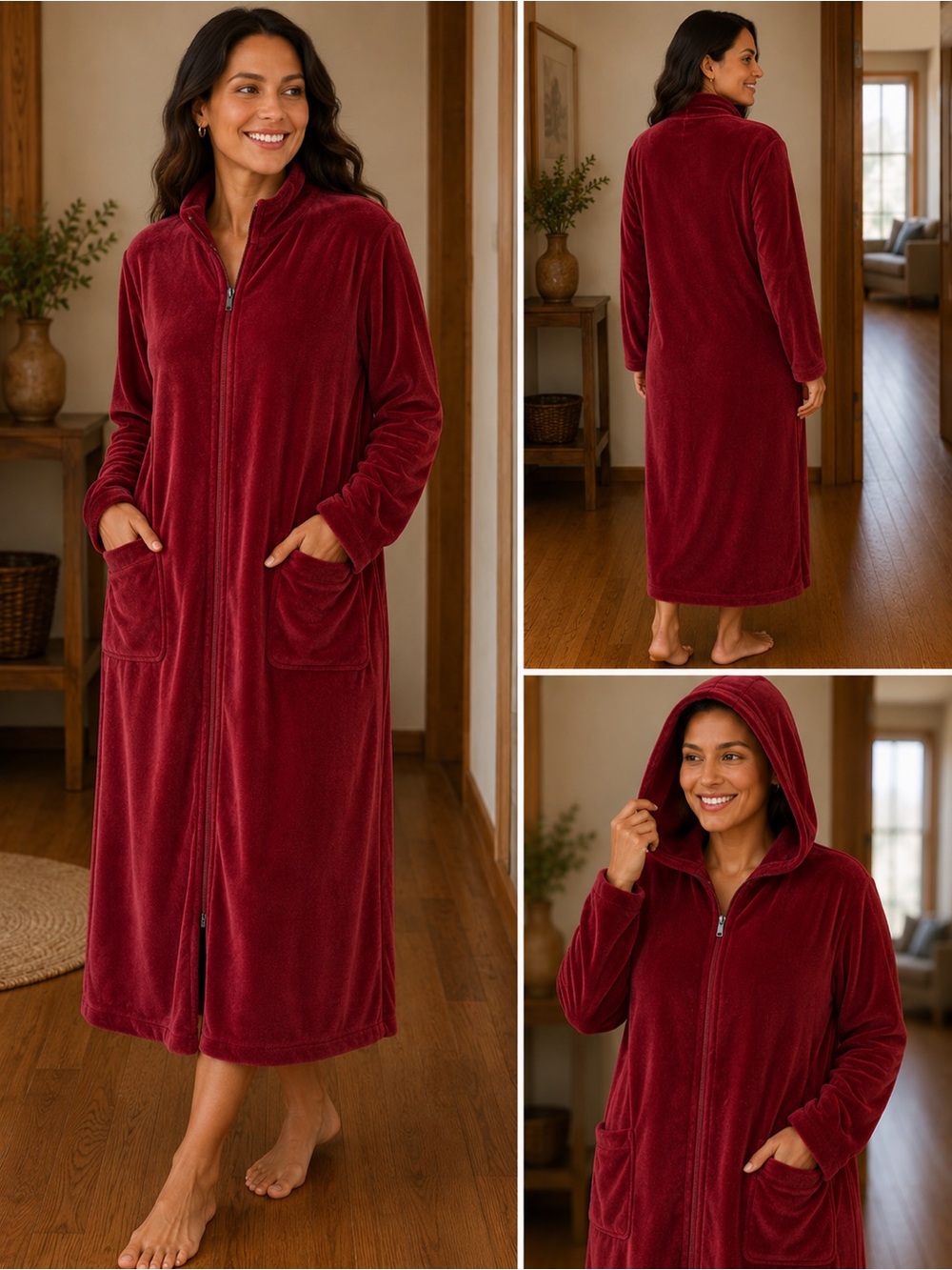 Ekouaer Women's XL Red Long Soft Fuzzy Fur Fleece Housecoat Robe Pajama